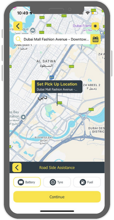 Towr Battery Service App Screenshot - Emergency battery booster and replacement booking interface