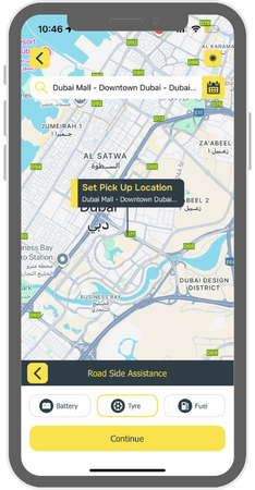Towr Tire Service App Screenshot - Emergency tire repair and replacement booking interface